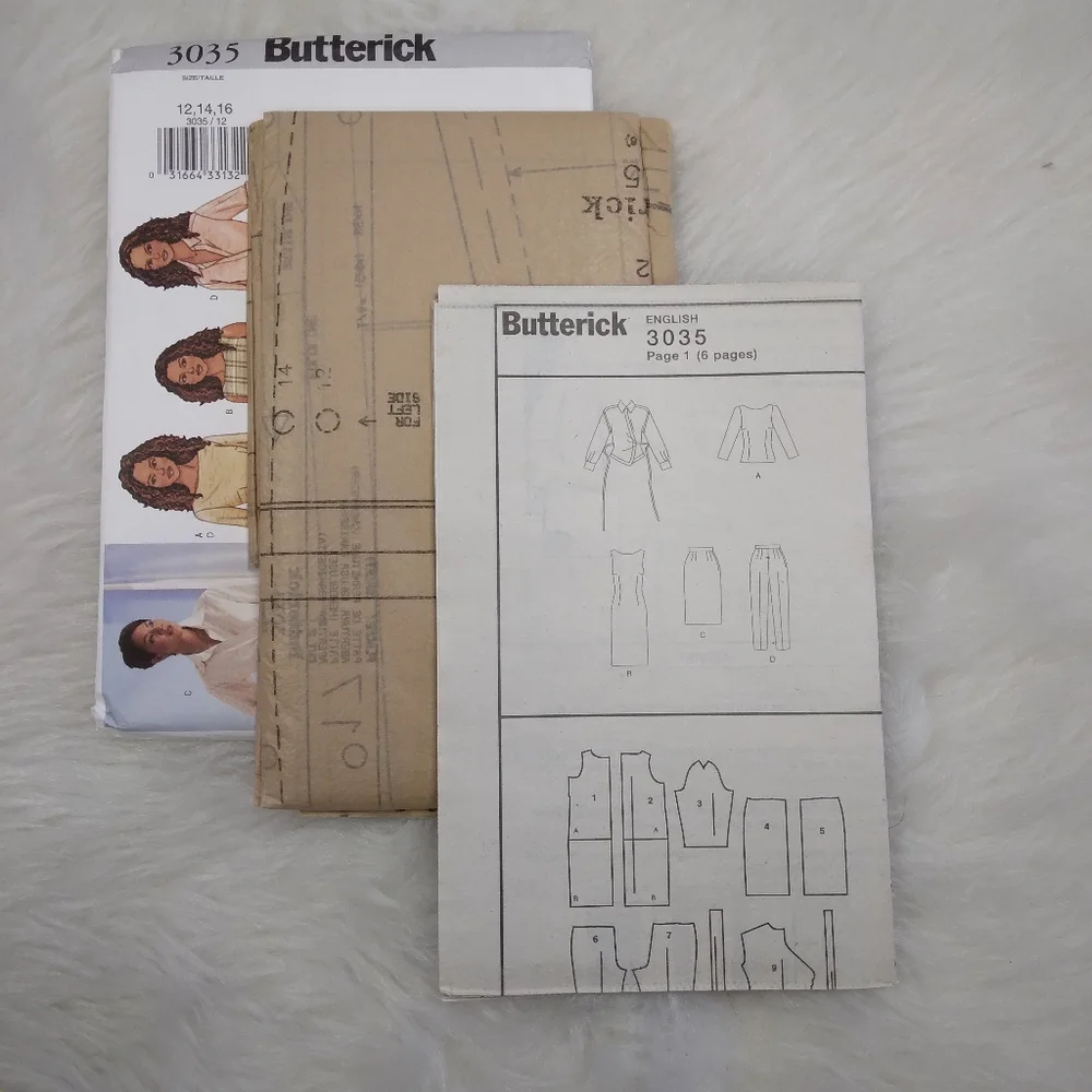 BUTTERICK 3035 SZ 12-16 EASY Misses Wrap Shirt Close Fitting Top Dress Skirt Pan